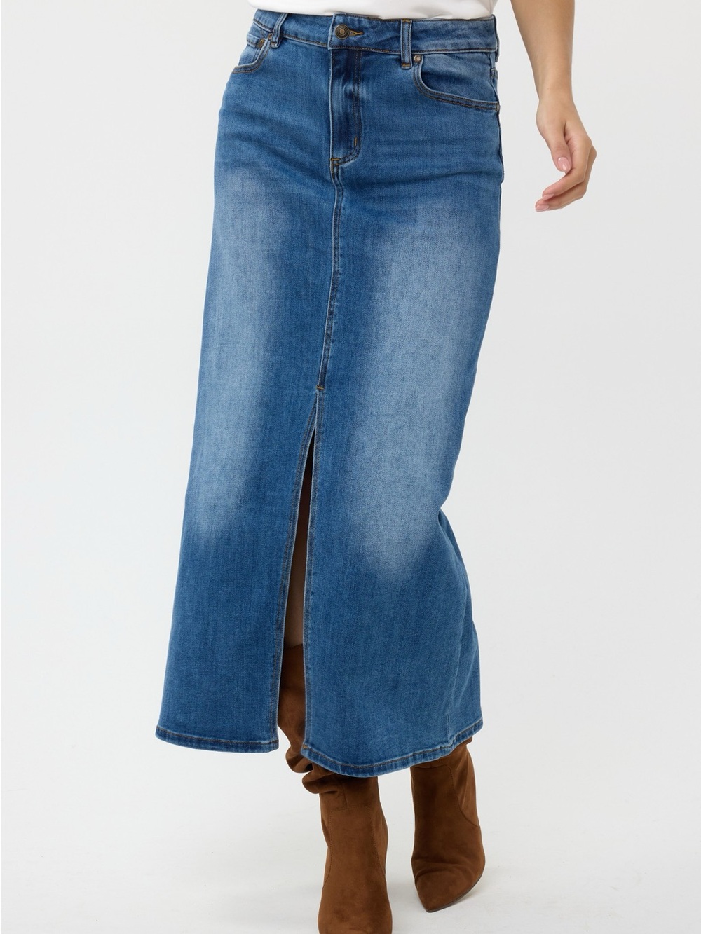 Chaps Dark Blue Denim Midi Skirt